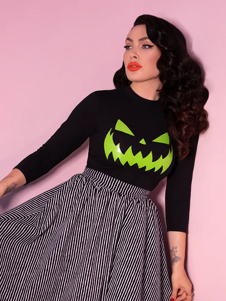 FINAL SALE - Pumpkin King Glow in the Dark 3/4 Sleeve Top in Black and Green - Vixen by Micheline Pitt oversize fit