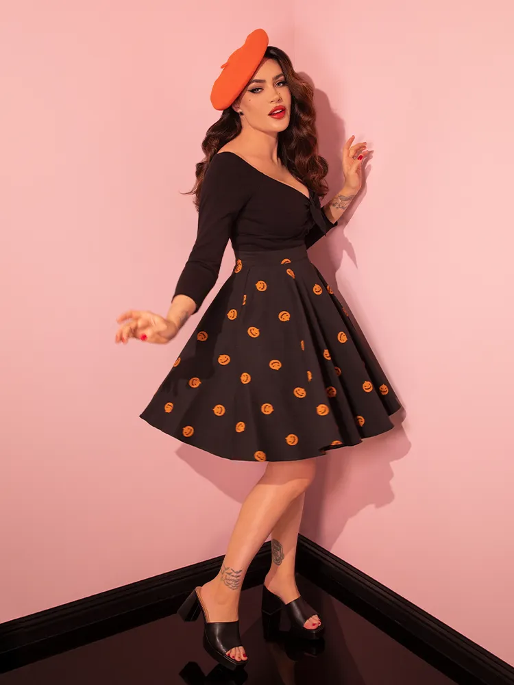 FINAL SALE - Pumpkin King Maneater Skater Skirt in Black - Vixen by Micheline Pitt fire hour