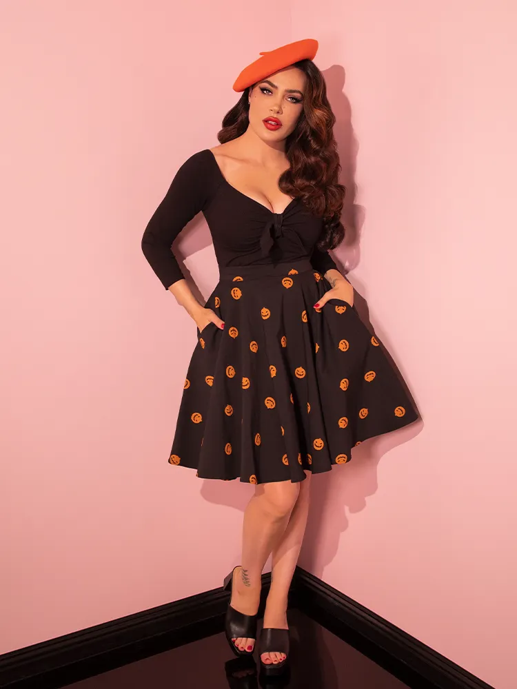 FINAL SALE - Pumpkin King Maneater Skater Skirt in Black - Vixen by Micheline Pitt fire hour