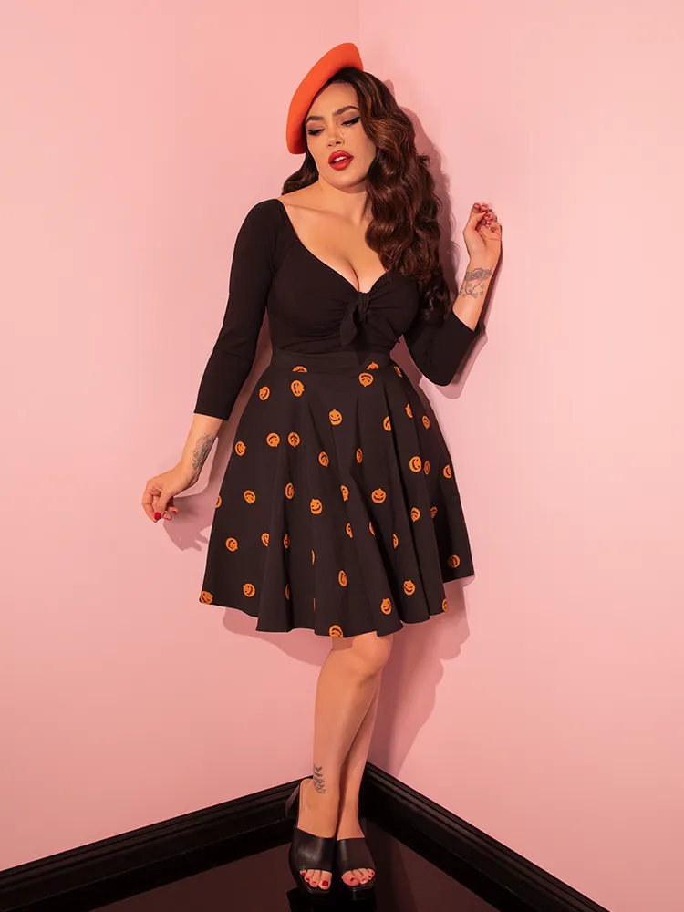 FINAL SALE - Pumpkin King Maneater Skater Skirt in Black - Vixen by Micheline Pitt fire hour