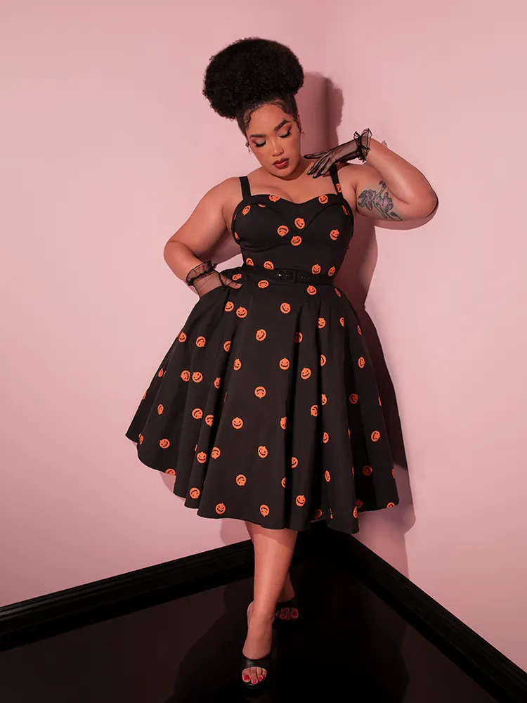 FINAL SALE - Pumpkin King Maneater Swing Dress in Black - Vixen by Micheline Pitt v cut