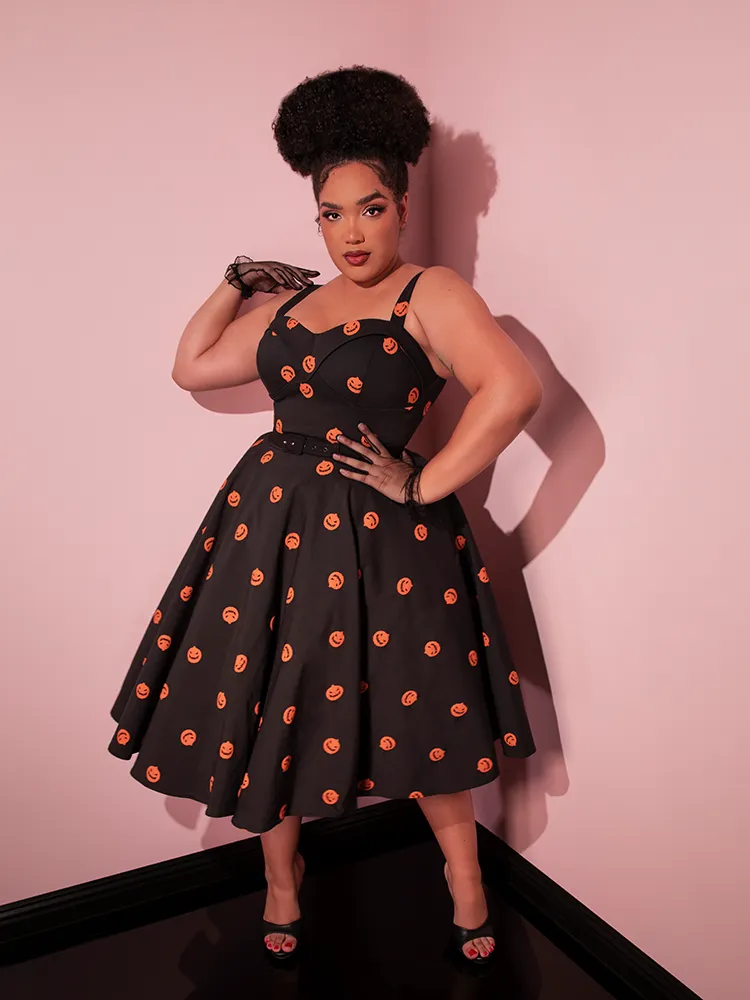 FINAL SALE - Pumpkin King Maneater Swing Dress in Black - Vixen by Micheline Pitt v cut