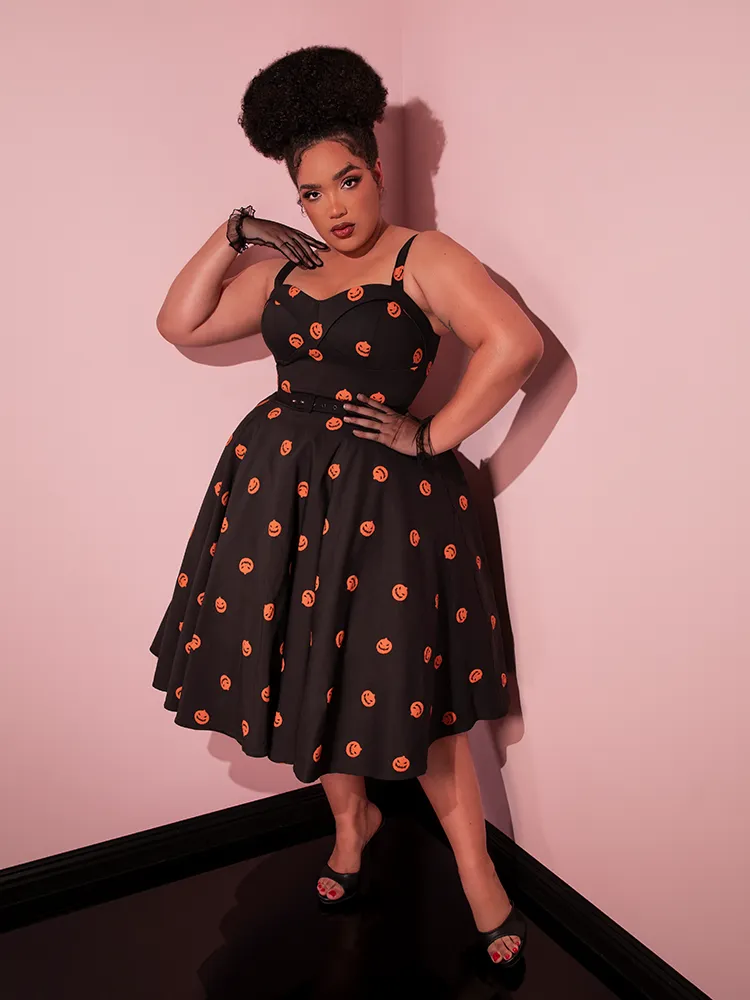 FINAL SALE - Pumpkin King Maneater Swing Dress in Black - Vixen by Micheline Pitt v cut