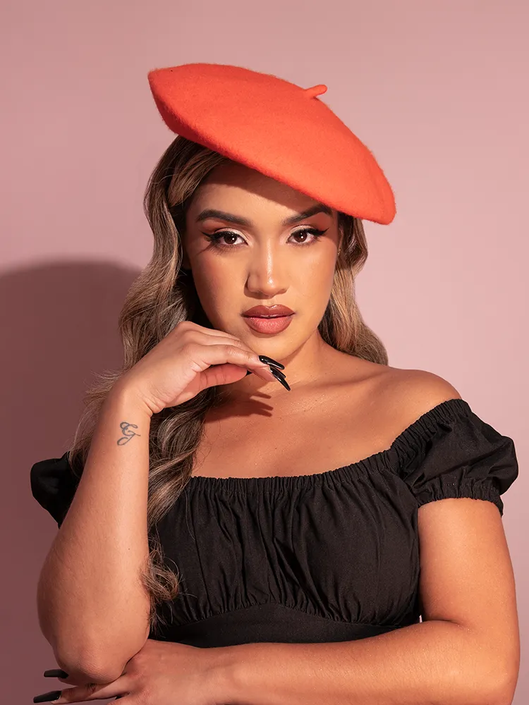 FINAL SALE - Vintage-Style Beret in Halloween Orange cabin chill