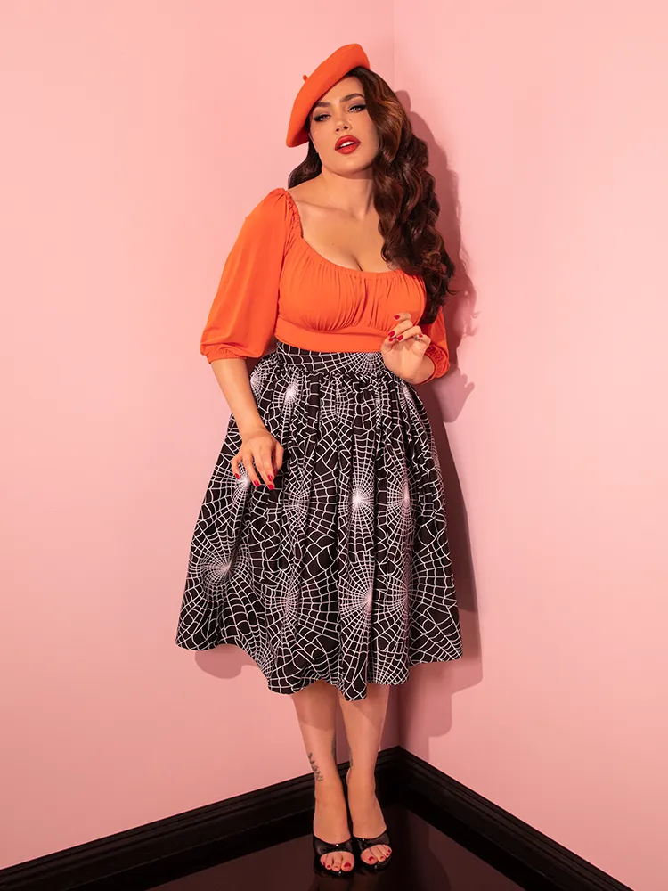 FINAL SALE - Vixen Swing Skirt in Black Spider Web Print - Vixen by Micheline Pitt cable vibe