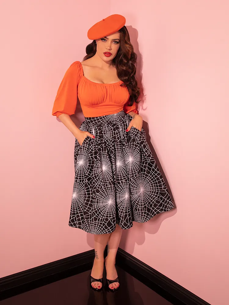FINAL SALE - Vixen Swing Skirt in Black Spider Web Print - Vixen by Micheline Pitt cable vibe
