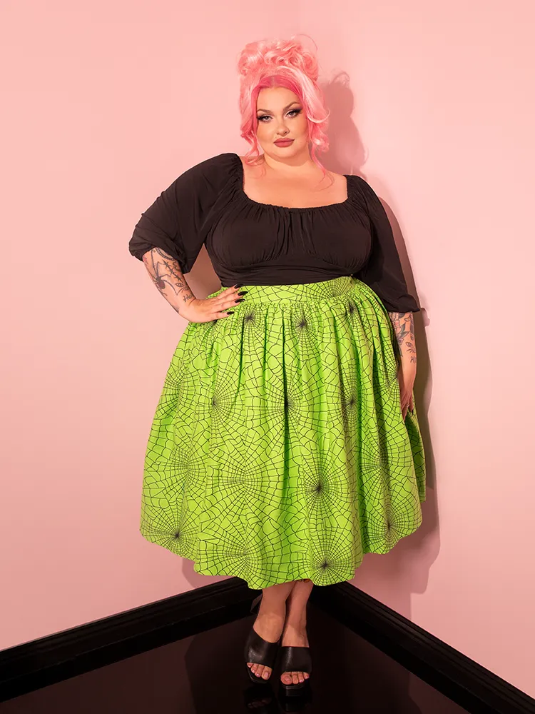 FINAL SALE - Vixen Swing Skirt in Slime Green Spider Web Print - Vixen by Micheline Pitt frost dream
