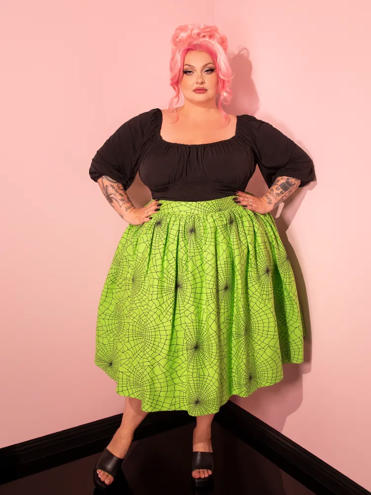 FINAL SALE - Vixen Swing Skirt in Slime Green Spider Web Print - Vixen by Micheline Pitt frost dream