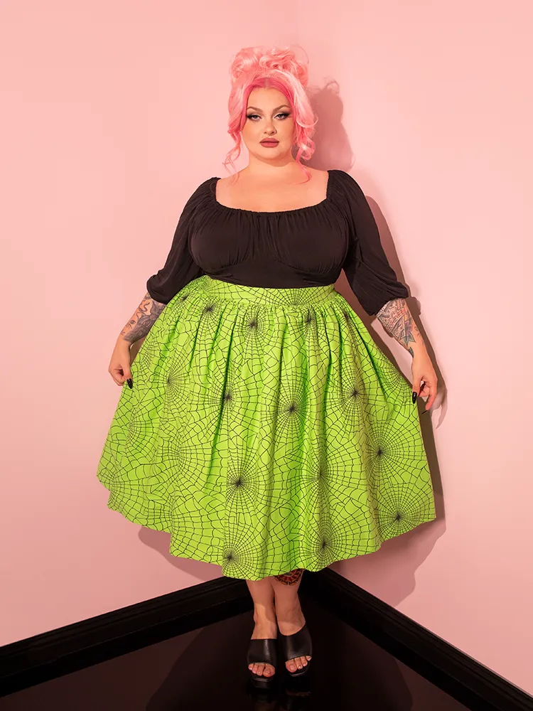 FINAL SALE - Vixen Swing Skirt in Slime Green Spider Web Print - Vixen by Micheline Pitt frost dream