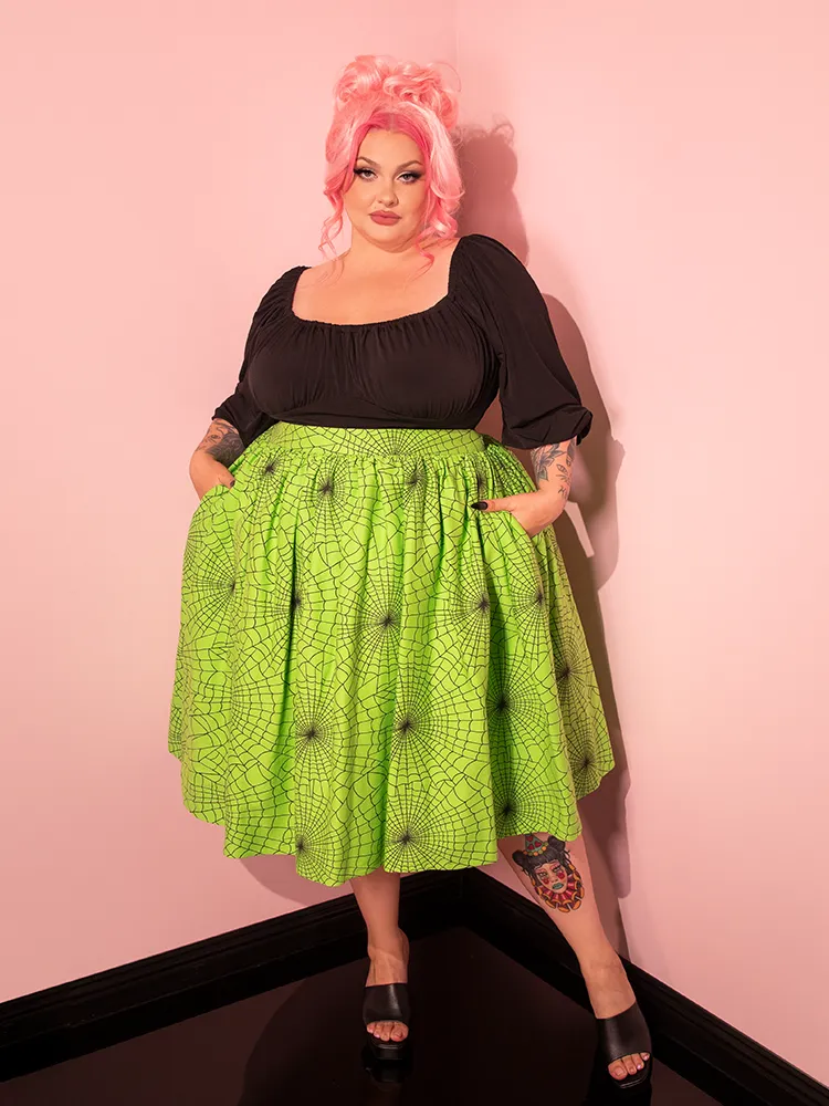 FINAL SALE - Vixen Swing Skirt in Slime Green Spider Web Print - Vixen by Micheline Pitt frost dream