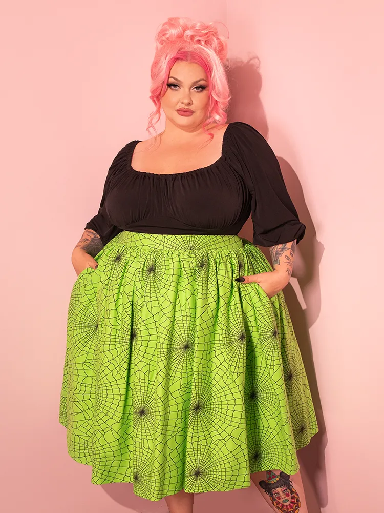 FINAL SALE - Vixen Swing Skirt in Slime Green Spider Web Print - Vixen by Micheline Pitt frost dream