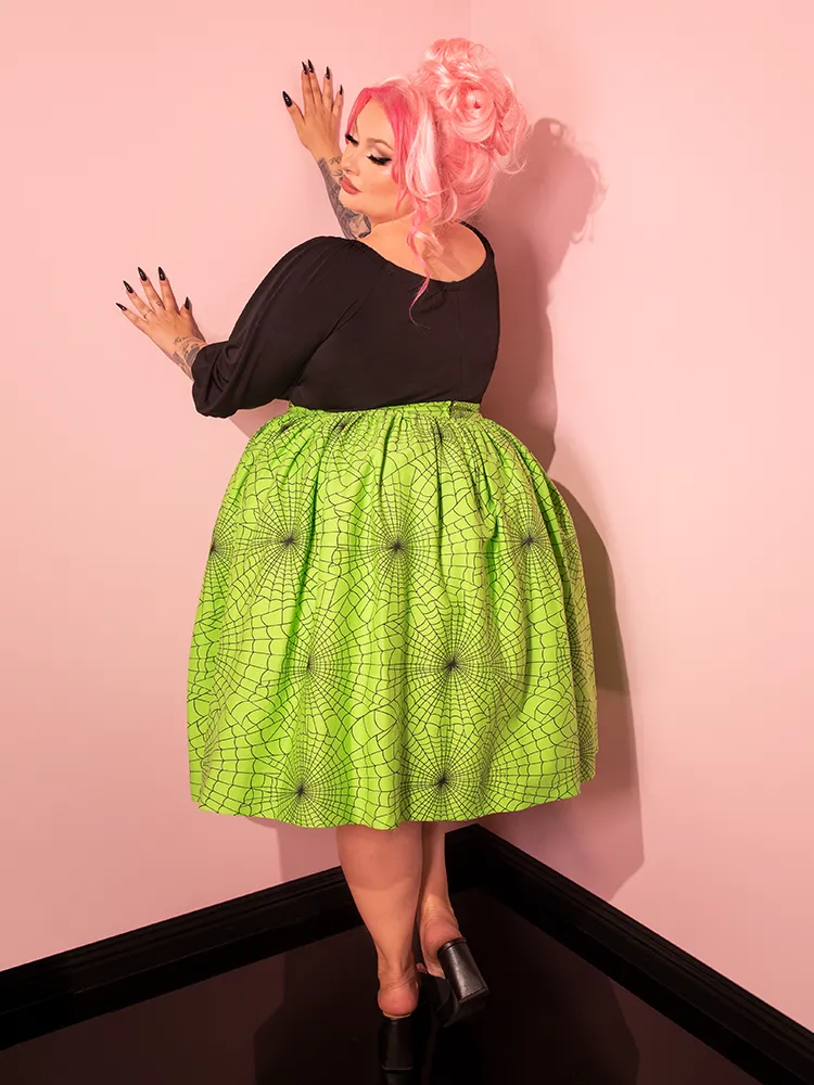 FINAL SALE - Vixen Swing Skirt in Slime Green Spider Web Print - Vixen by Micheline Pitt frost dream