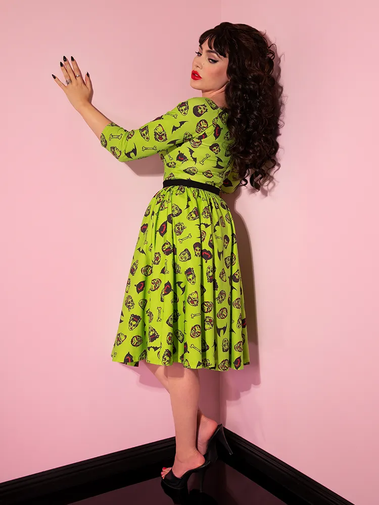 FINAL SALE - Wicked Swing Dress in Vintage Monster Mash Print  - Vixen by Micheline Pitt tall frame