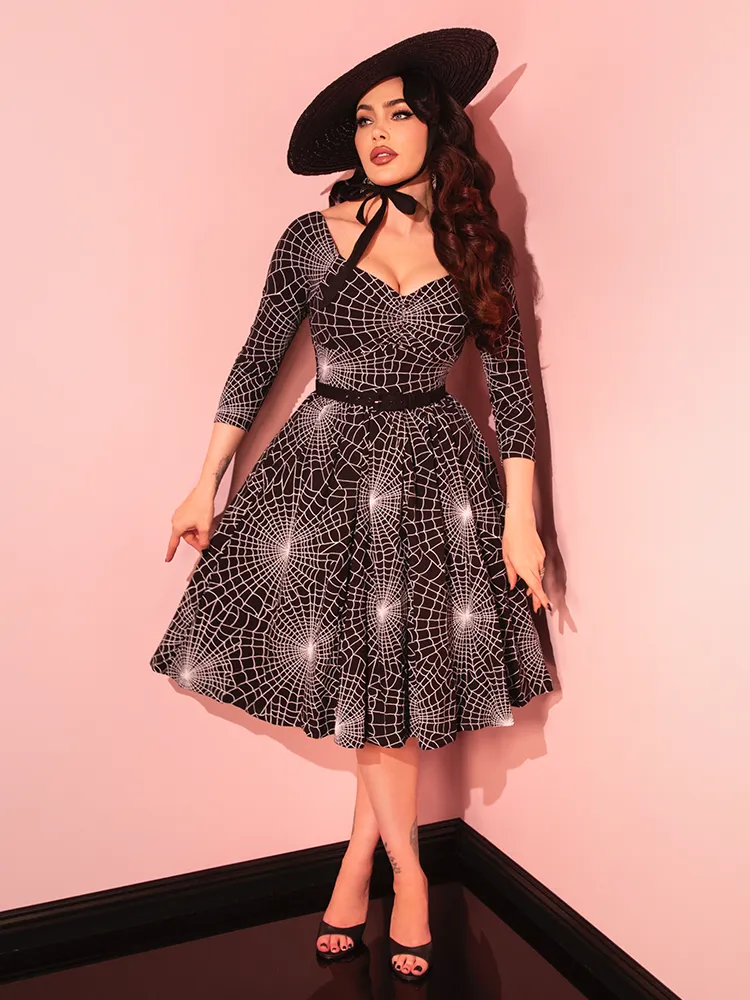 FINAL SALE- Wicked Swing Dress in Vintage Spiderweb Print - Vixen by Micheline Pitt fog walk