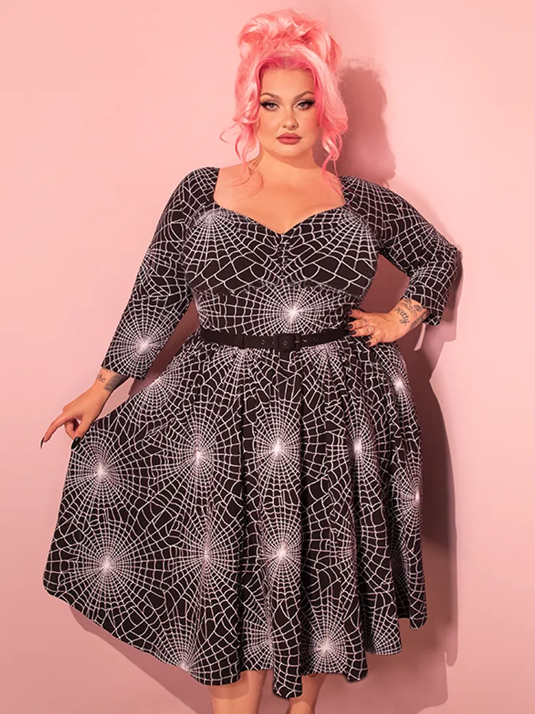 FINAL SALE- Wicked Swing Dress in Vintage Spiderweb Print - Vixen by Micheline Pitt fog walk