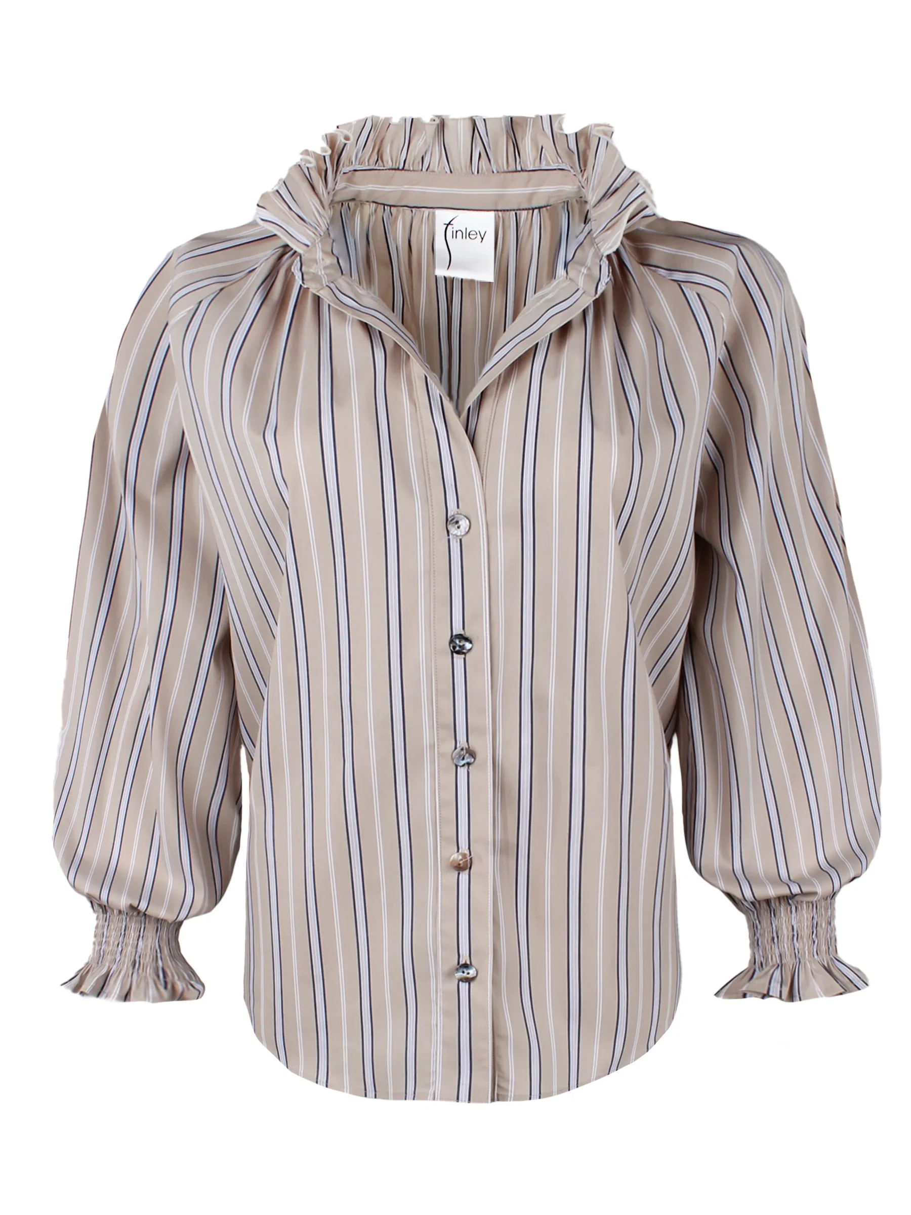 Fiona Ruffle Shirt Cafe Au Lait Stripe fuzzy zone