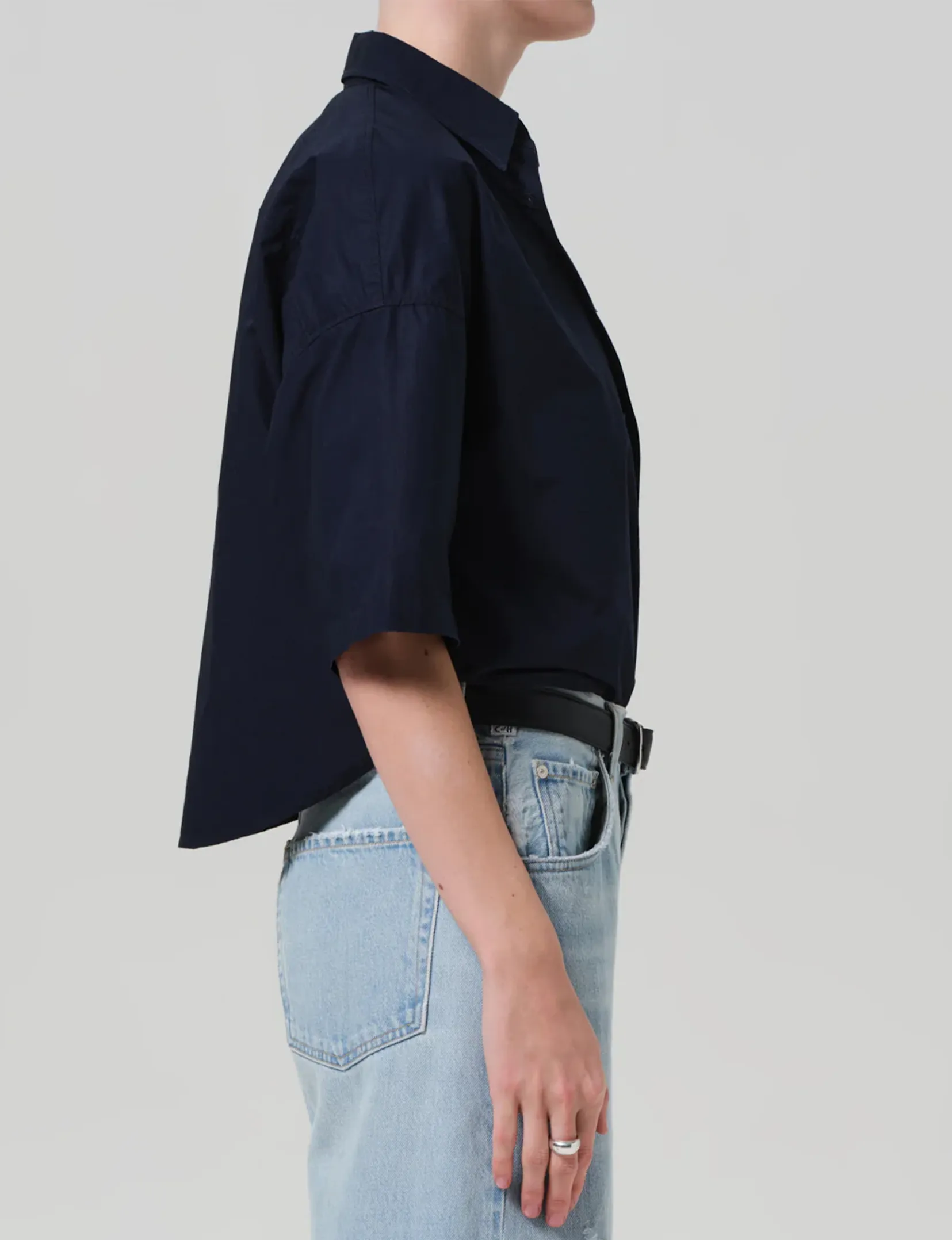 Frances Button Up, Navy wrap top