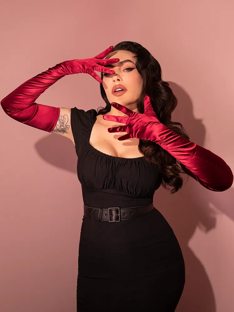 Full-Length Opera Gloves in Red Satin dream tone