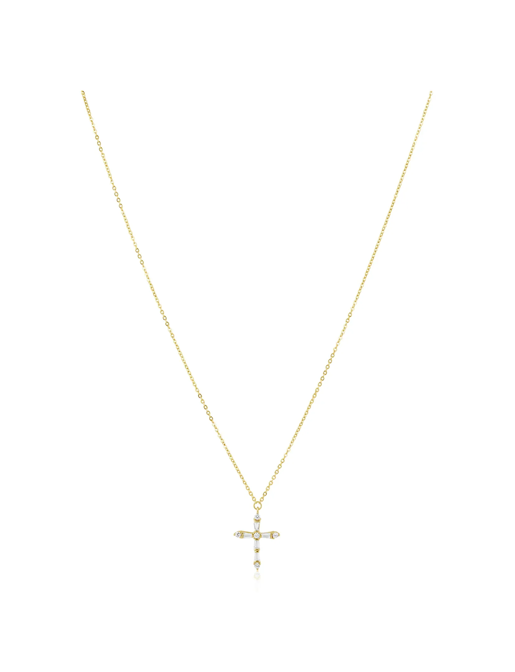 Gabriella CZ Cross Necklace, Gold shine mix