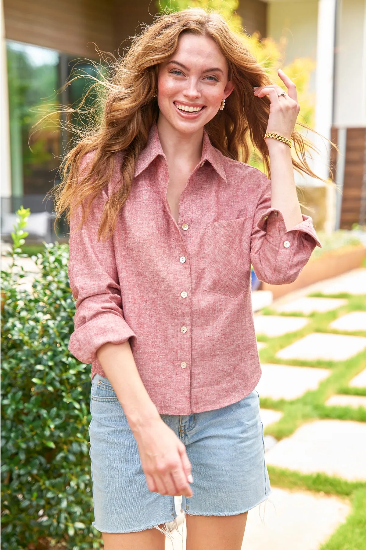 GAMEDAY! Crop Andie Shirt Tomato Red Hemp/Cotton wind shield