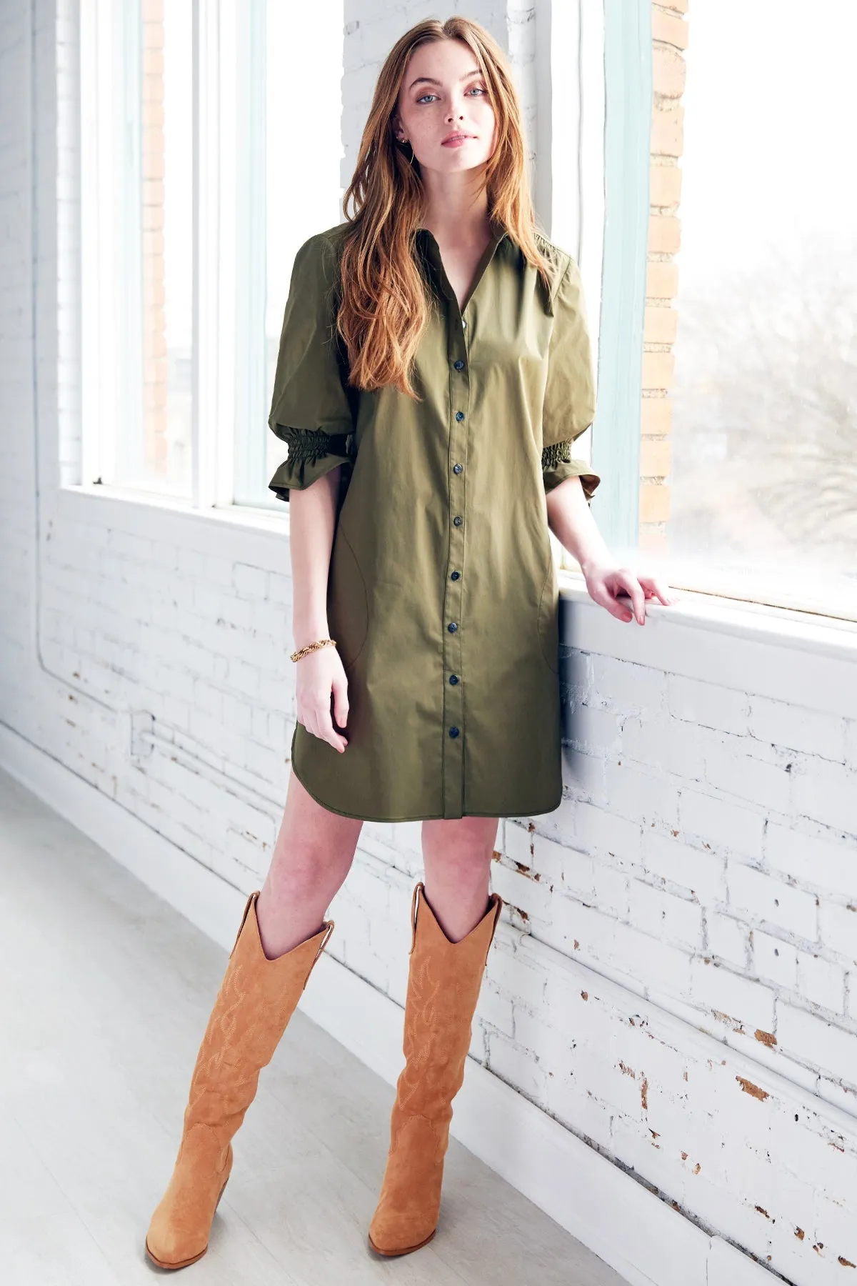 GAMEDAY! Miller Puff Sleeve Shirt Dress Purple Hemp/Cotton - WEB exclusive cloud dusk