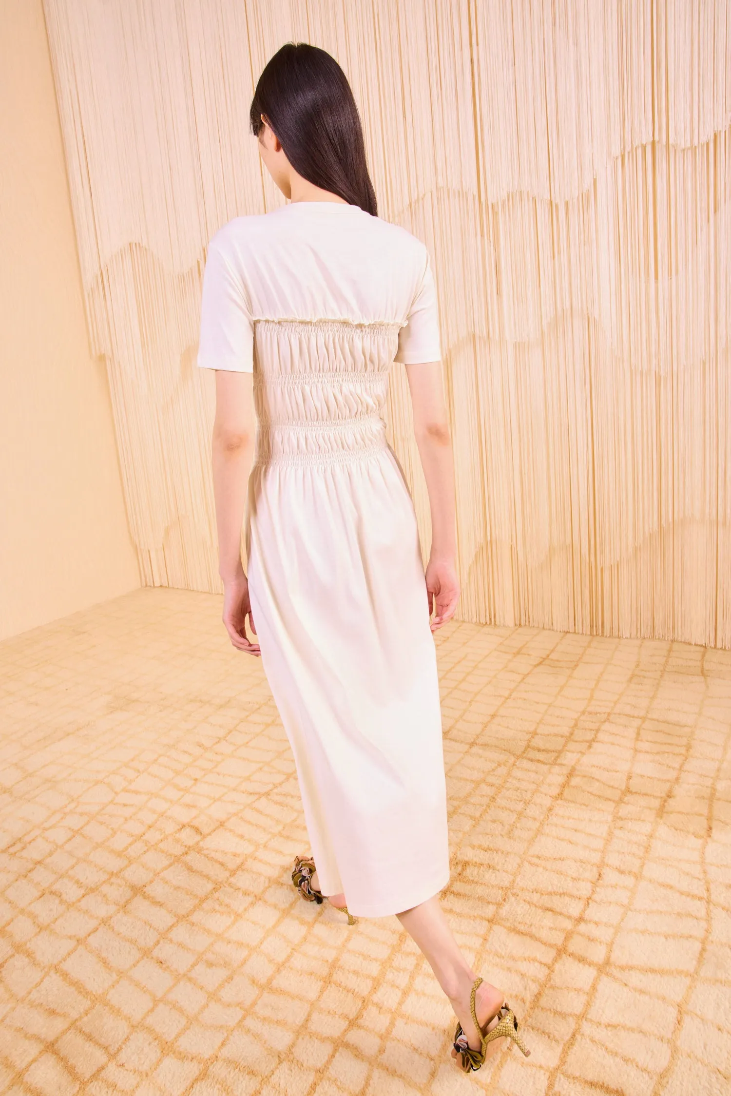 Georgie Short Sleeve Smocked Midi Dress - Pristine friend wedding