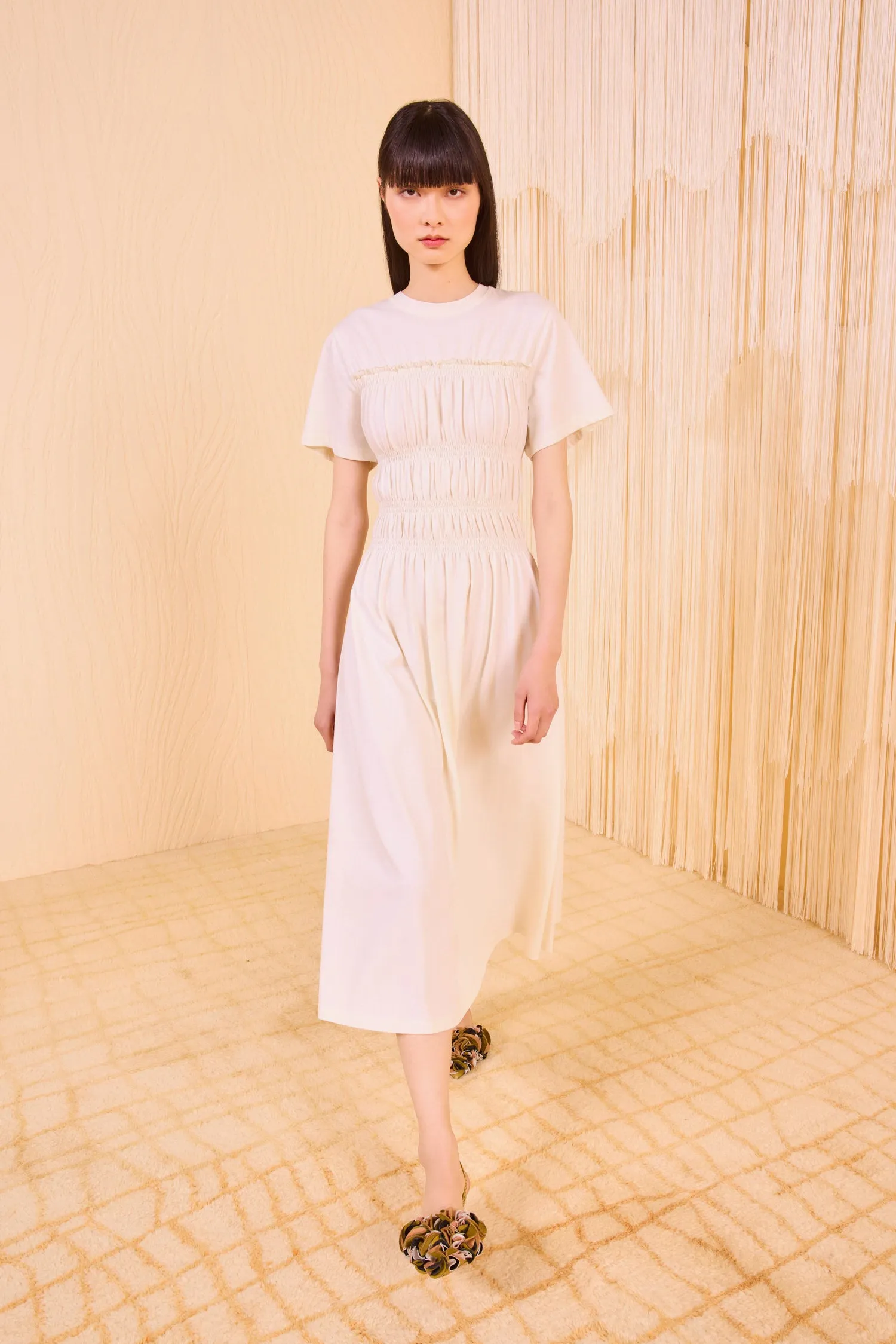 Georgie Short Sleeve Smocked Midi Dress - Pristine friend wedding