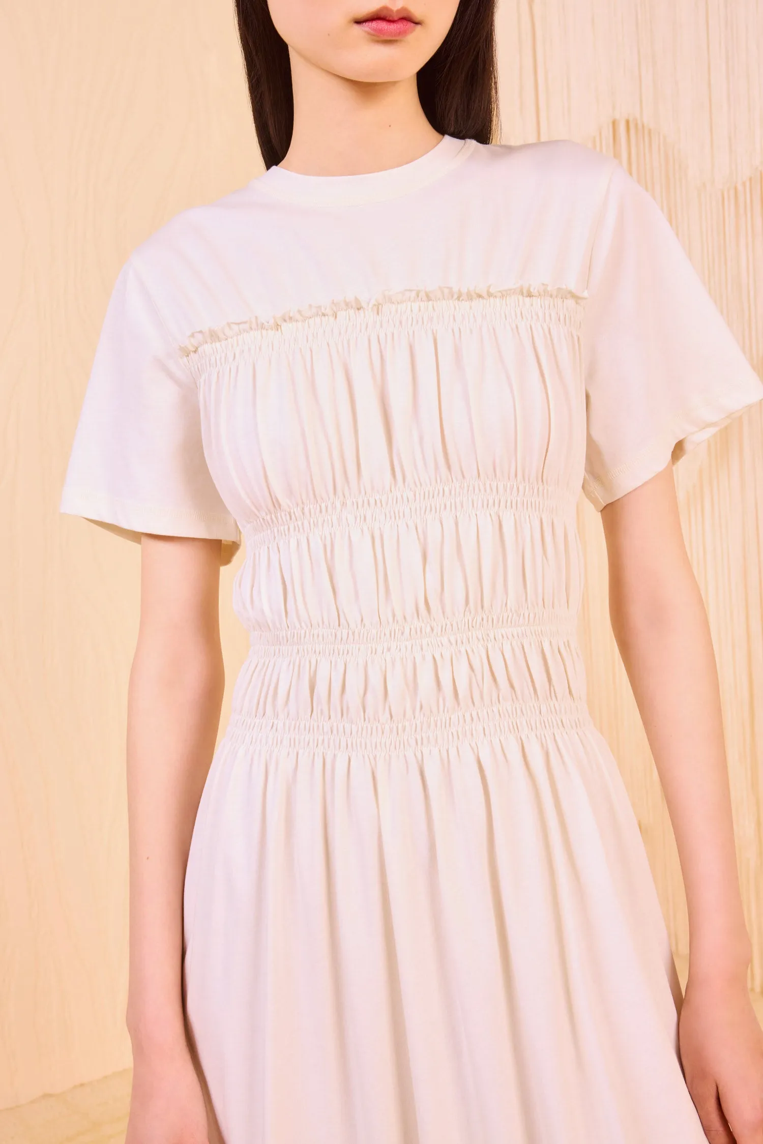 Georgie Short Sleeve Smocked Midi Dress - Pristine friend wedding