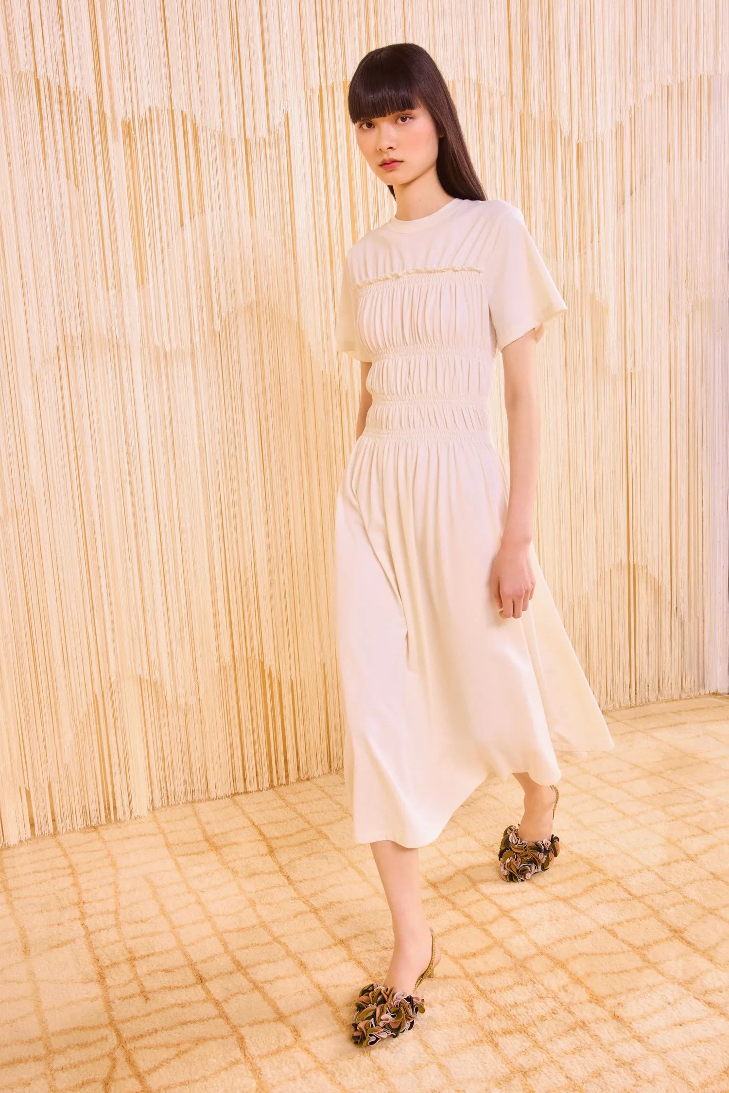 Georgie Short Sleeve Smocked Midi Dress - Pristine friend wedding