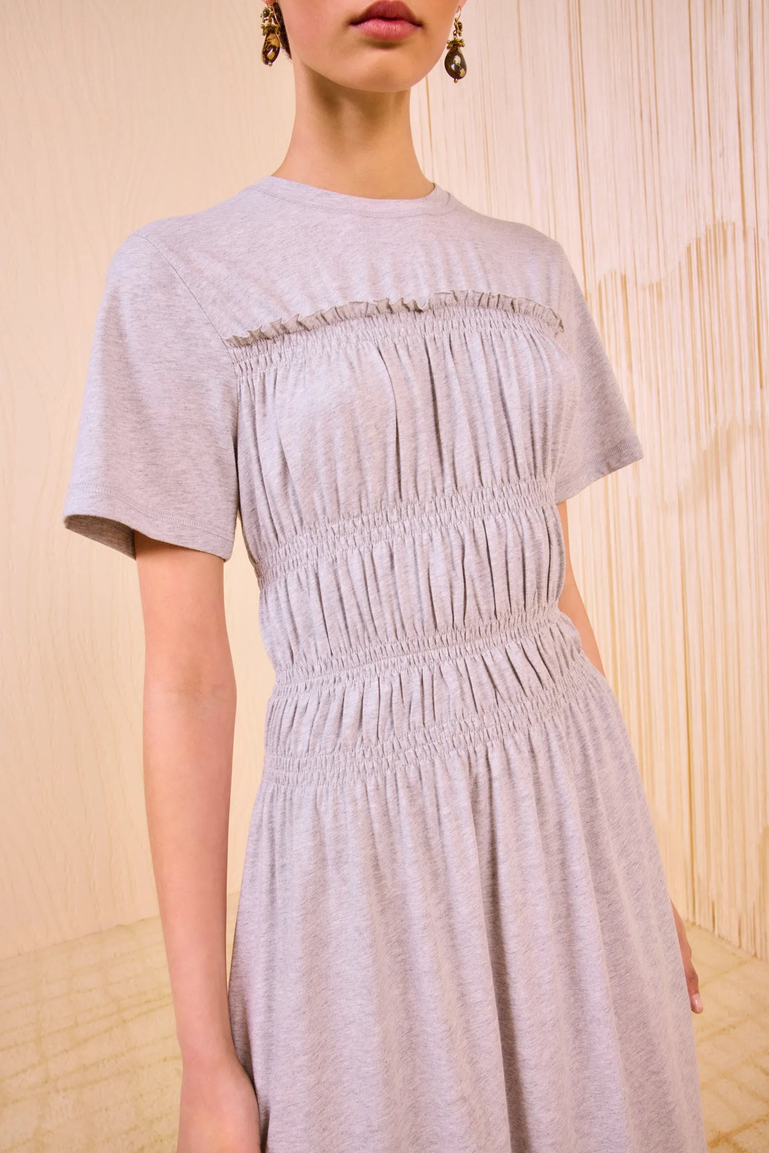 Georgie Short Sleeve Smocked Midi Dress - Slate Melange london girl