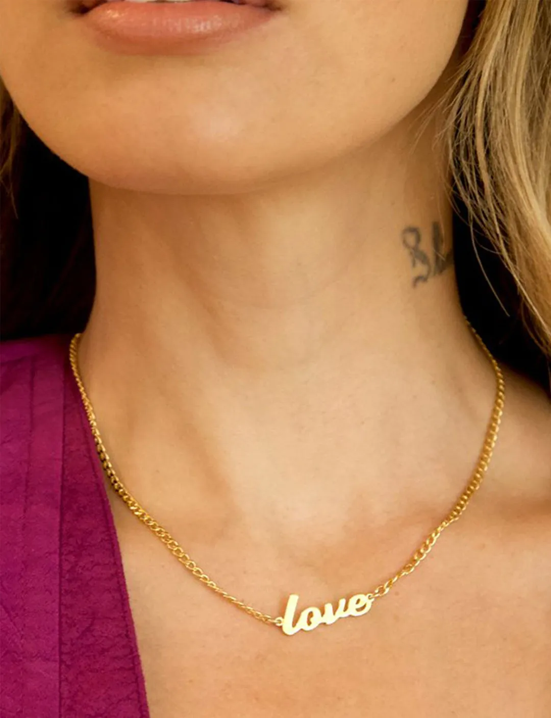 Girly Girl Script Love Charm Necklace 16", Gold blessing sign