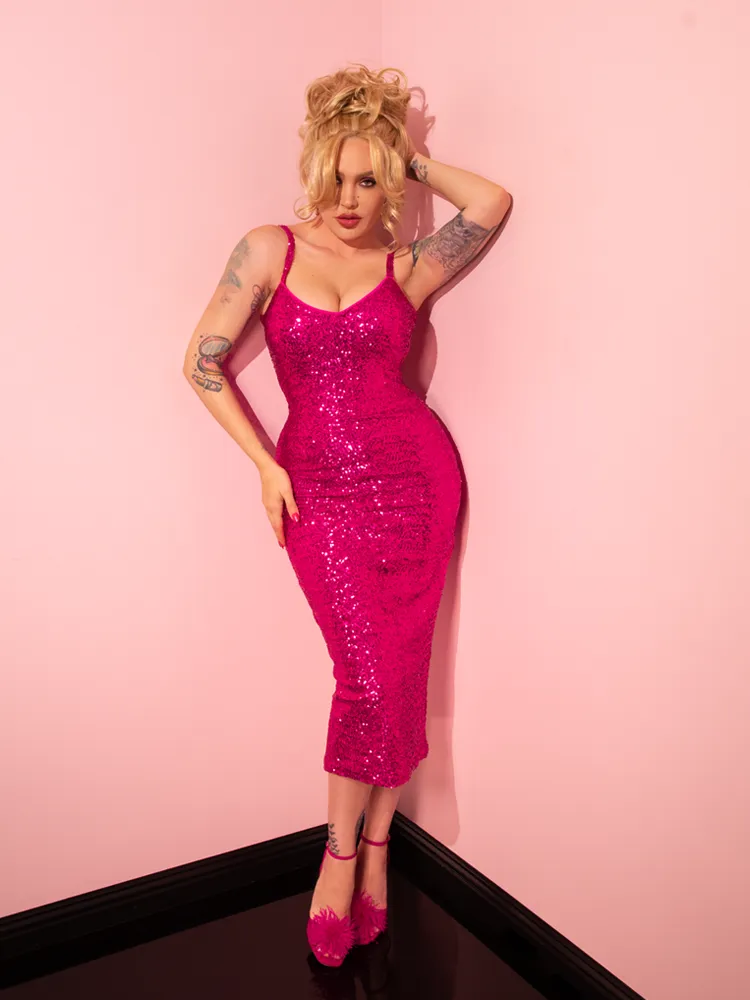 Glitz & Glamour Dress in Hot Pink Sequins - Vixen by Micheline Pitt aura shell