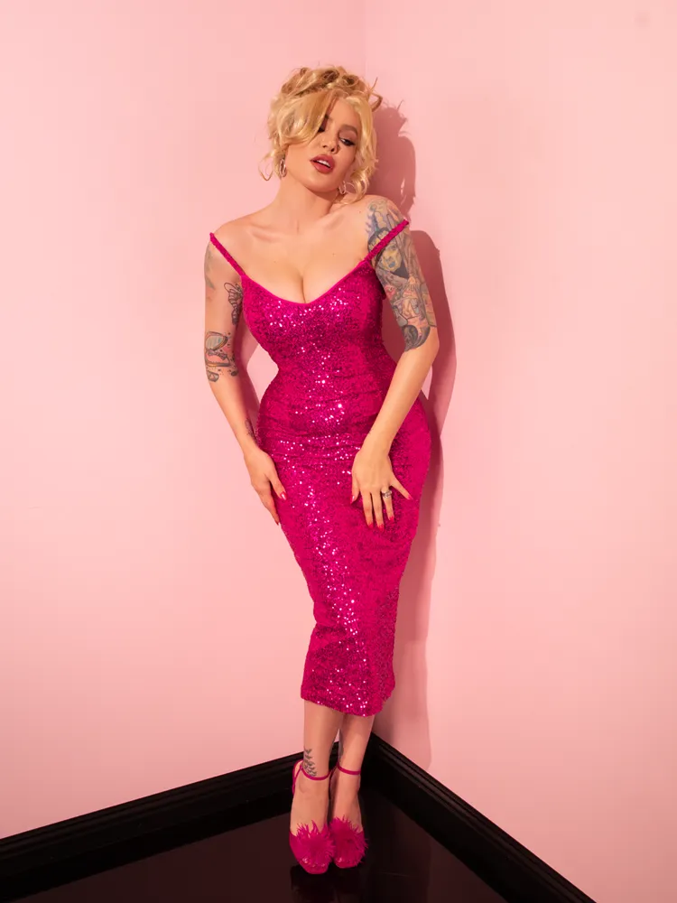 Glitz & Glamour Dress in Hot Pink Sequins - Vixen by Micheline Pitt aura shell