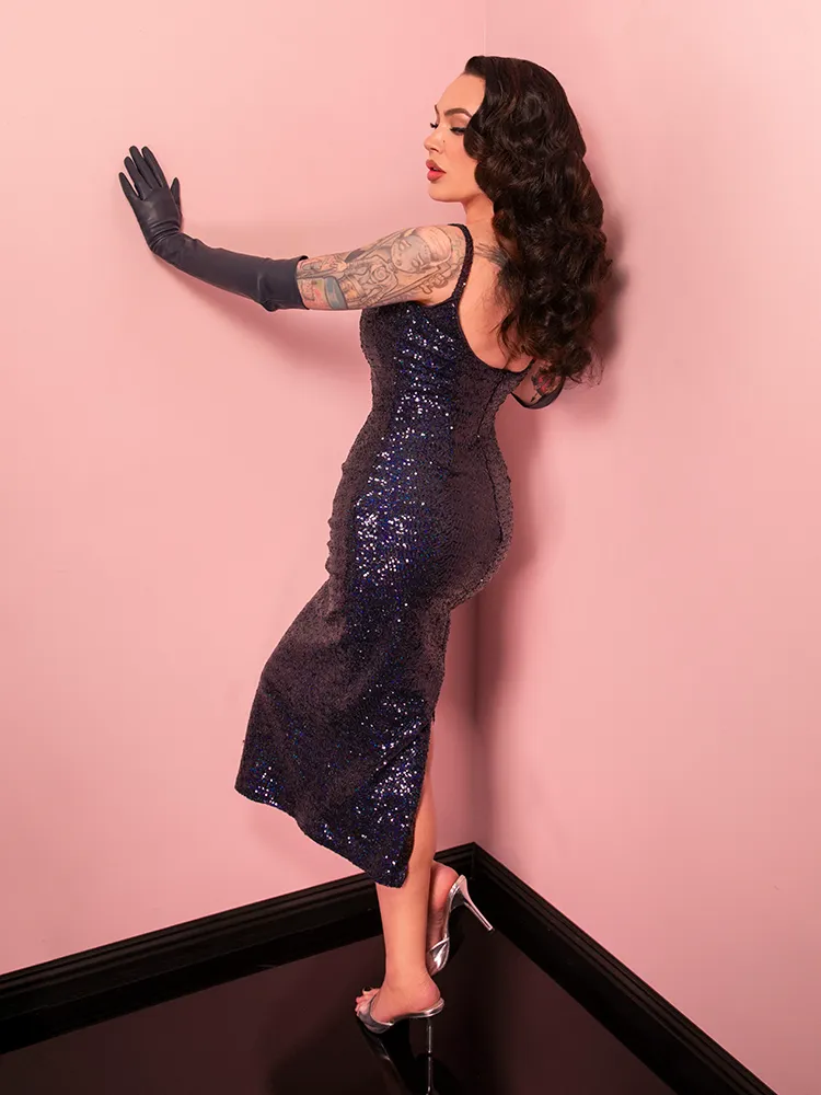 Glitz & Glamour Dress in Navy Sequins - Vixen by Micheline Pitt faint pink