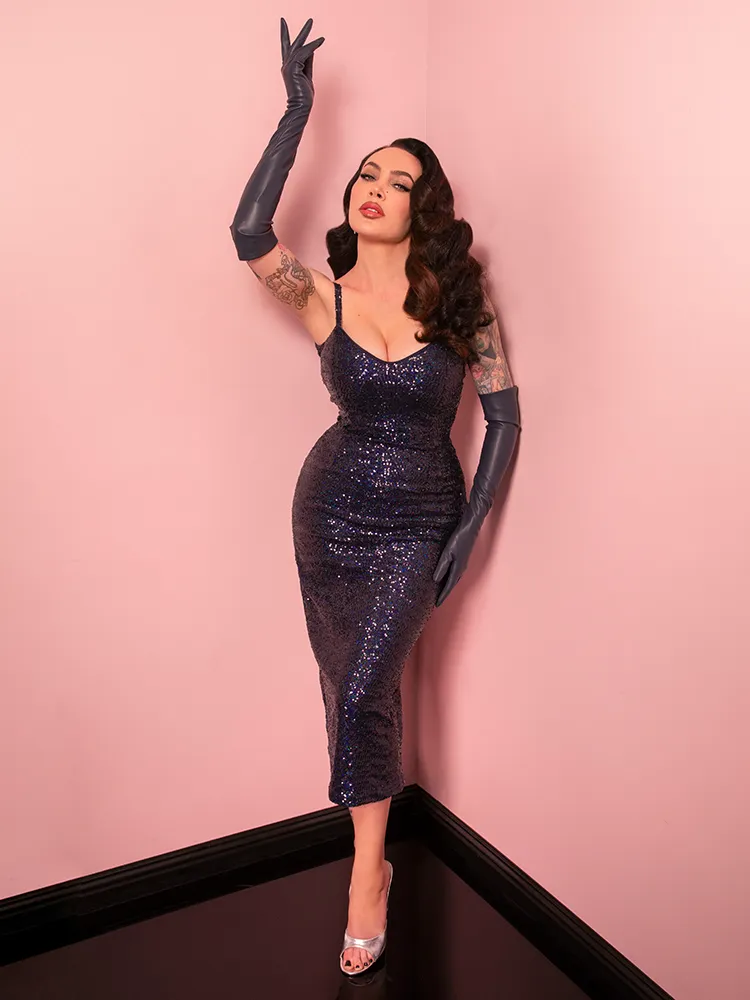 Glitz & Glamour Dress in Navy Sequins - Vixen by Micheline Pitt faint pink