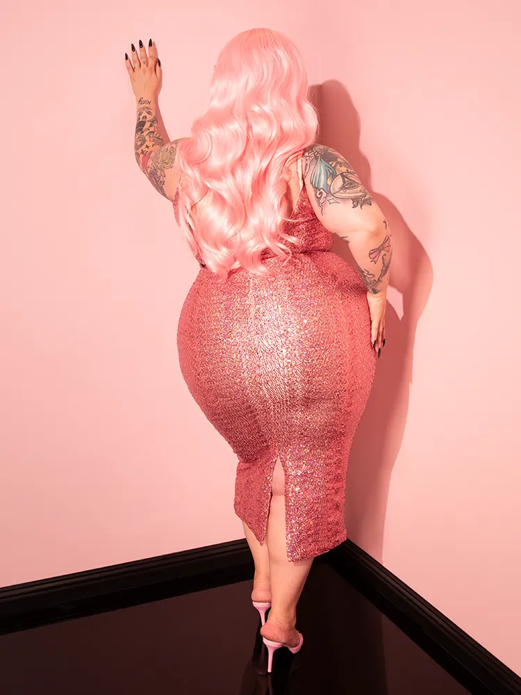 Glitz & Glamour Dress in Pink Sequins - Vixen by Micheline Pitt sheer vibe