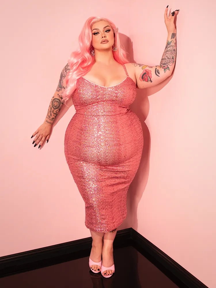 Glitz & Glamour Dress in Pink Sequins - Vixen by Micheline Pitt sheer vibe