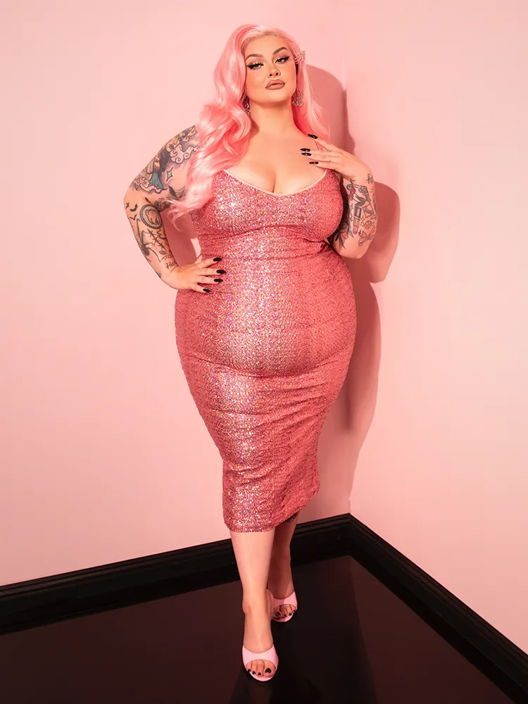 Glitz & Glamour Dress in Pink Sequins - Vixen by Micheline Pitt sheer vibe