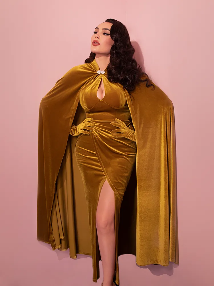 Golden Era Cape in Gold Velvet - Vixen by Micheline Pitt halo veil