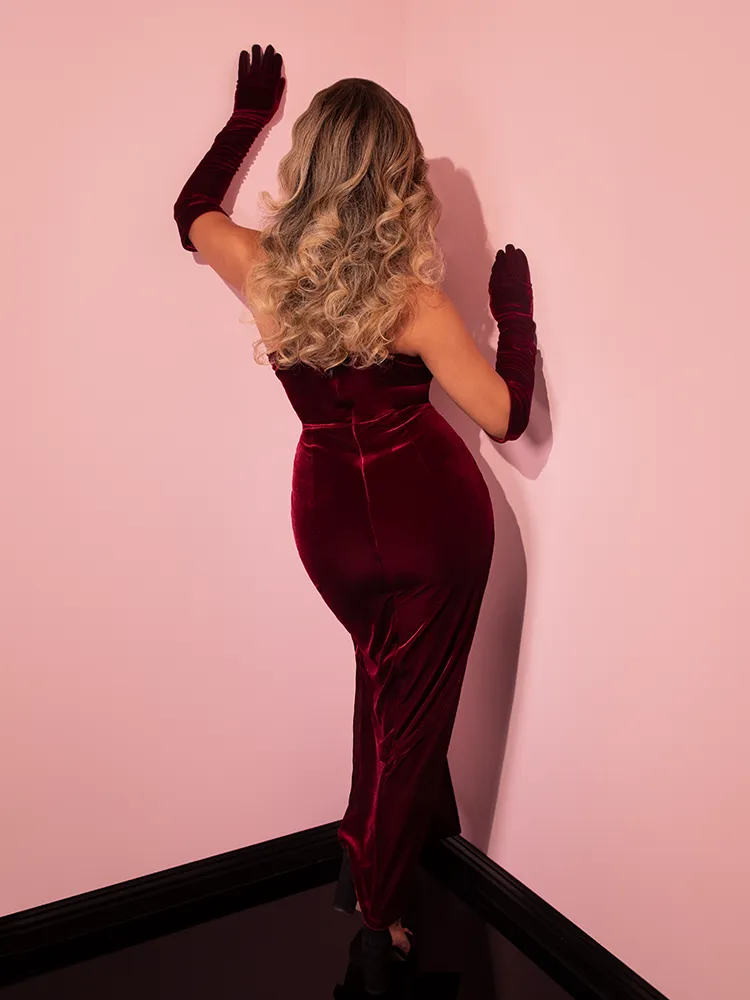 Golden Era Gown and Glove Set in Burgundy Velvet - Vixen by Micheline Pitt sky tint