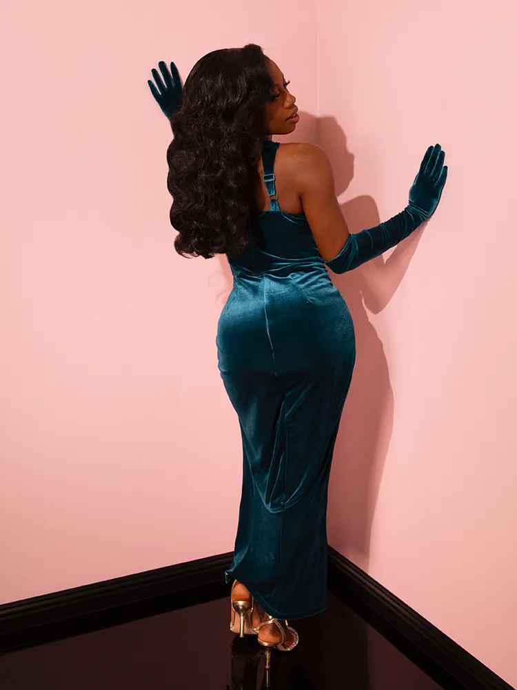 Golden Era Gown and Glove Set in Teal Velvet - Vixen by Micheline Pitt sleep haze