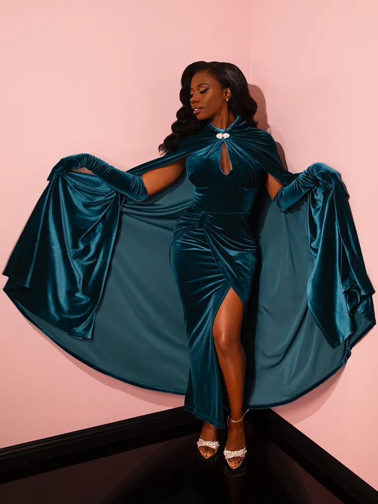 Golden Era Gown and Glove Set in Teal Velvet - Vixen by Micheline Pitt sleep haze