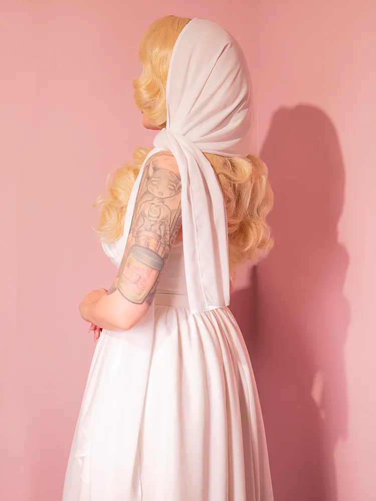 Golden Era Swing Dress and Chiffon Scarf in Ivory - Vixen by Micheline Pitt illusion back