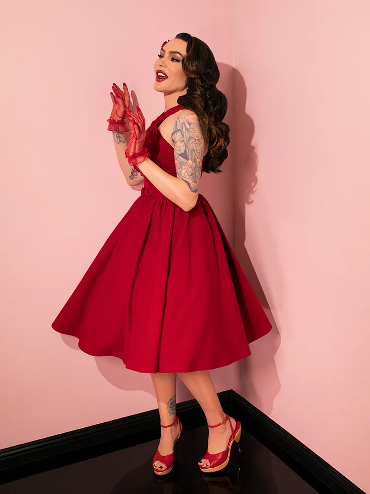 Golden Era Swing Dress and Scarf in Ruby Red - Vixen by Micheline Pitt moon wave