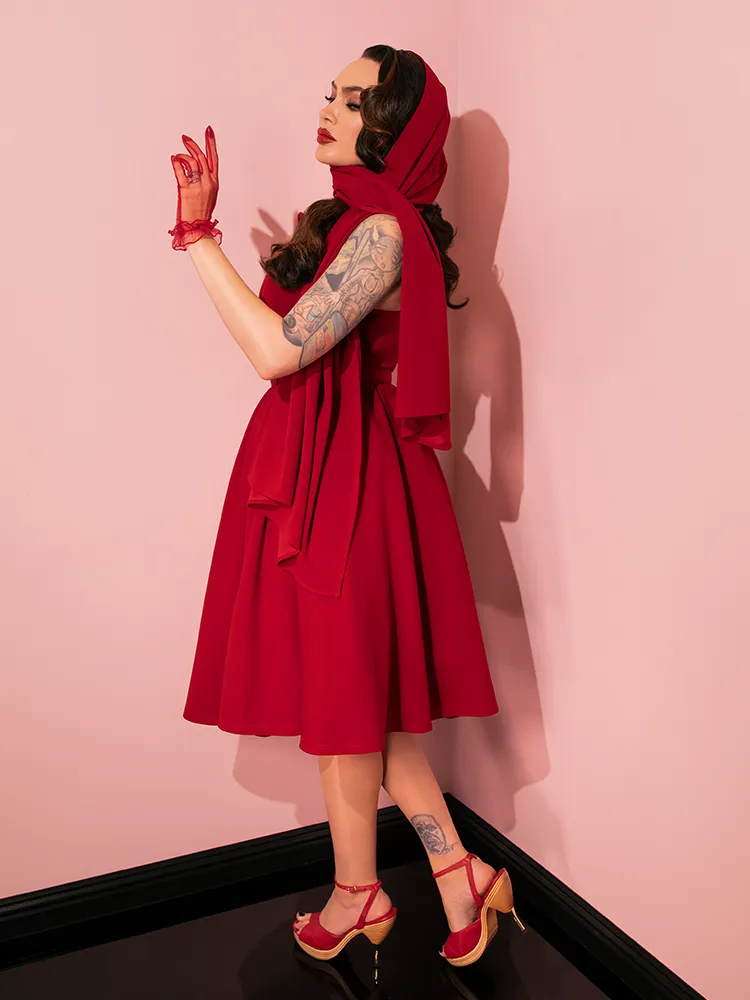 Golden Era Swing Dress and Scarf in Ruby Red - Vixen by Micheline Pitt moon wave