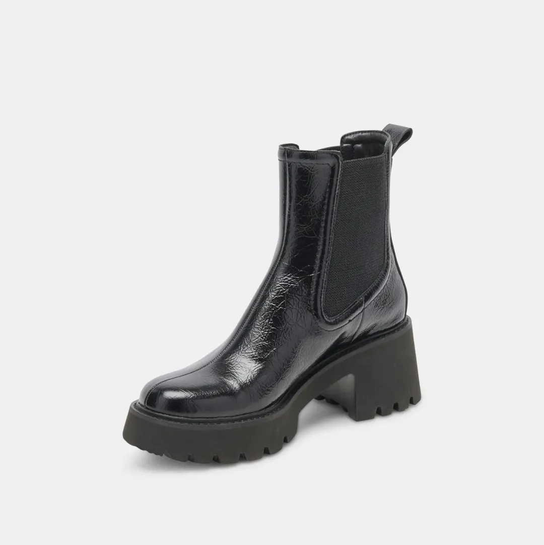 Hawk H2O Patent Booties, Midnight Crinkle grip sole