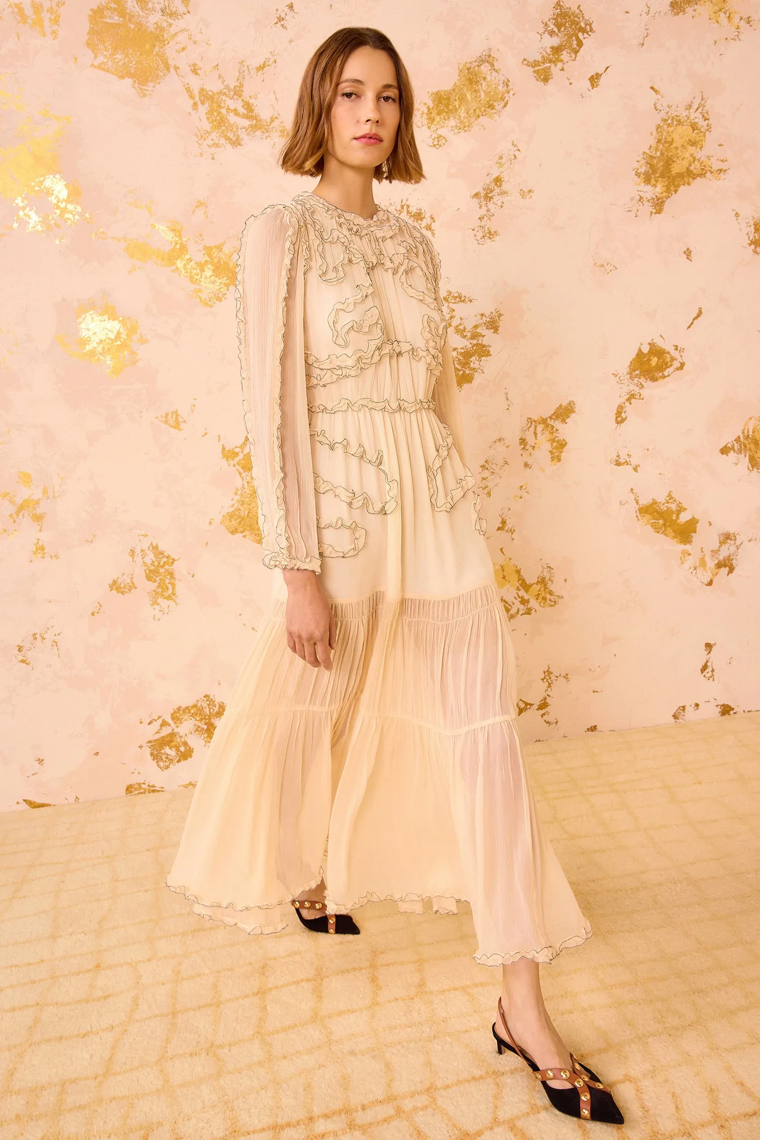 Iona Silk Long Dress - Chantilly breath ease