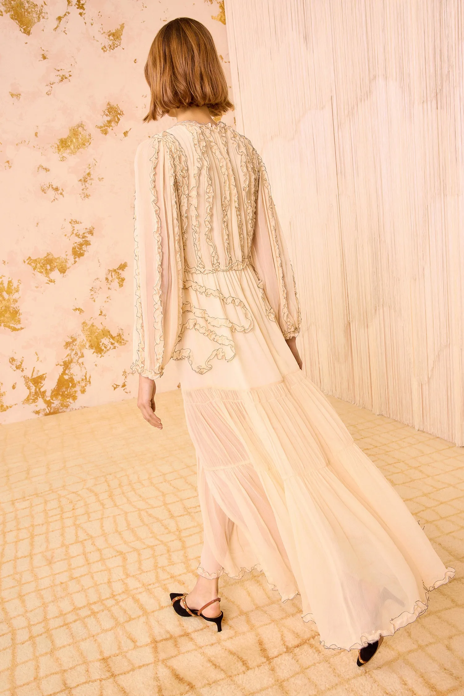 Iona Silk Long Dress - Chantilly breath ease