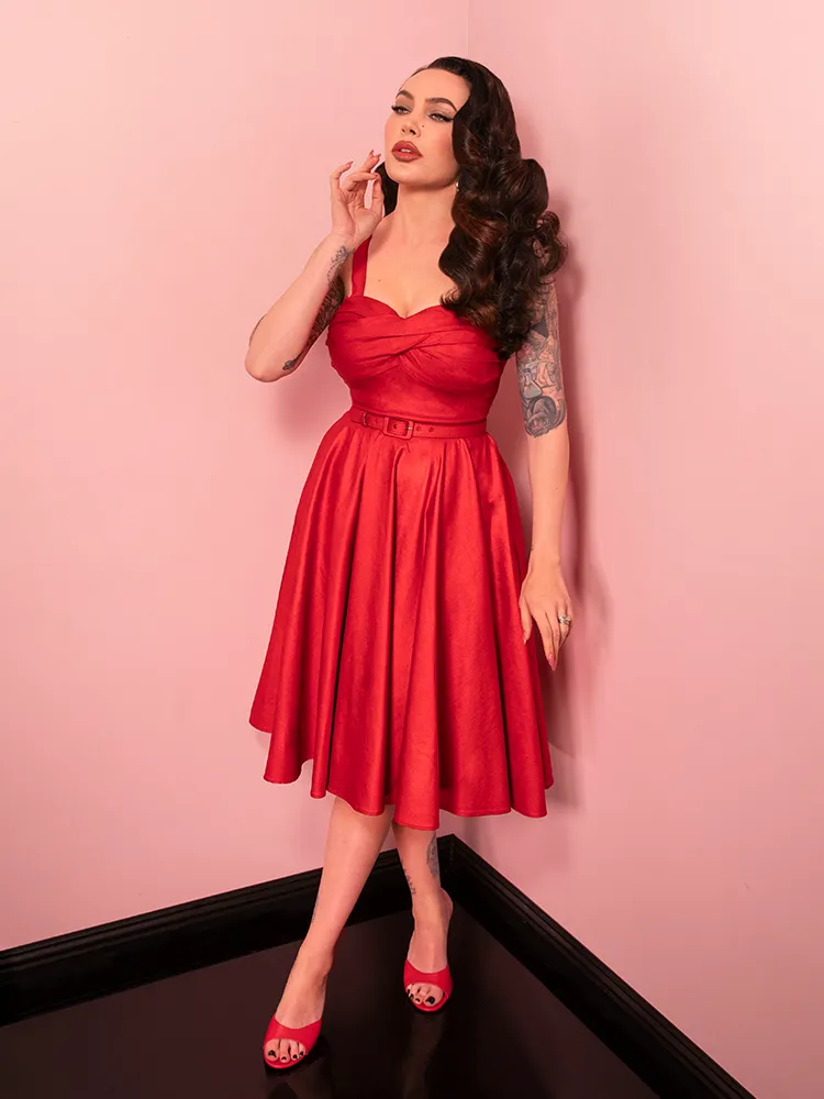 Jawbreaker Swing Dress in Red Sparkle Laminate - Vixen by Micheline Pitt rosy fog
