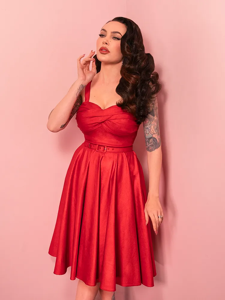 Jawbreaker Swing Dress in Red Sparkle Laminate - Vixen by Micheline Pitt rosy fog